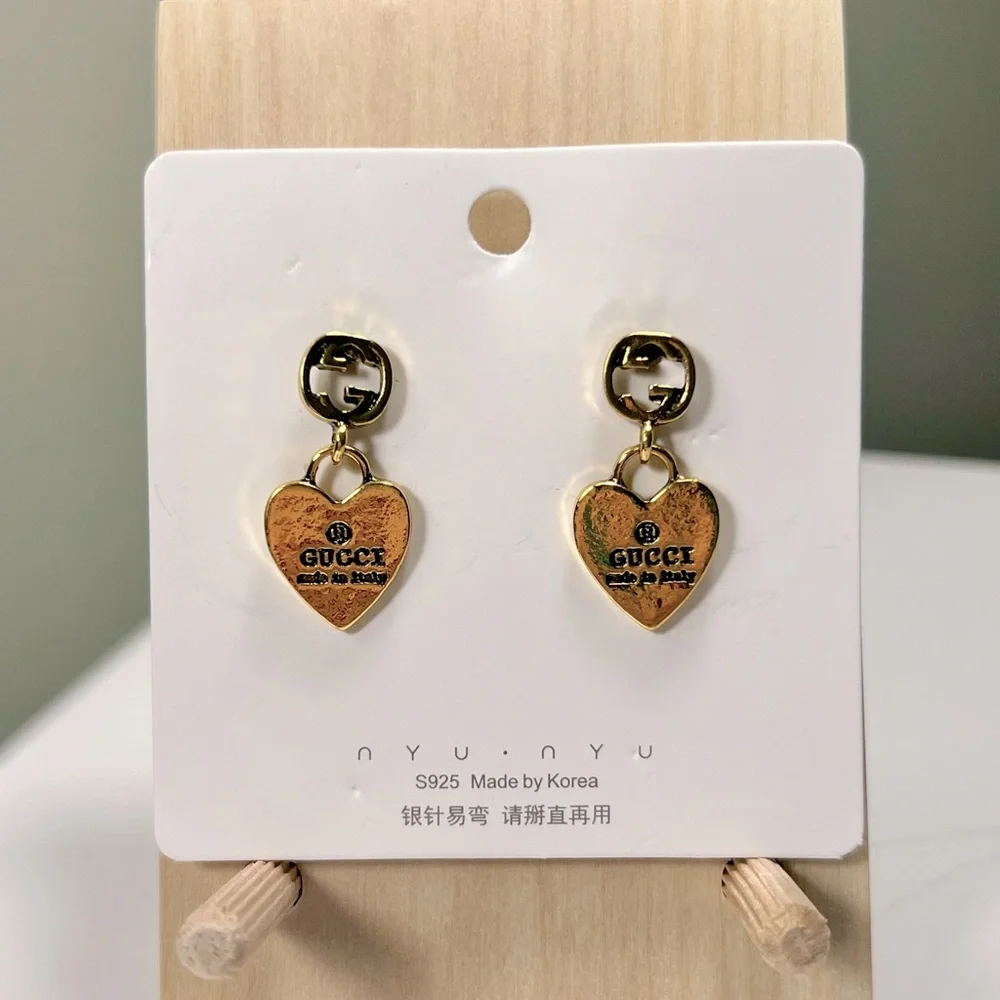 Gold Plated Sterling Silver Dangle Heart Fashion Earrings